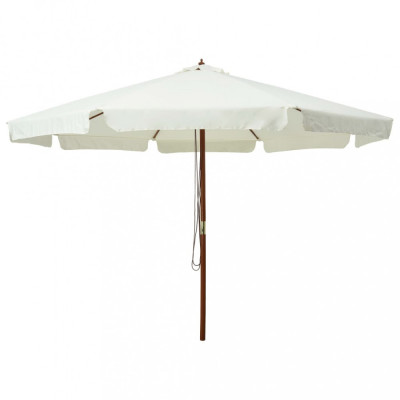 Umbrelă soare de exterior, st&amp;acirc;lp din lemn, alb nisipiu, 330 cm foto