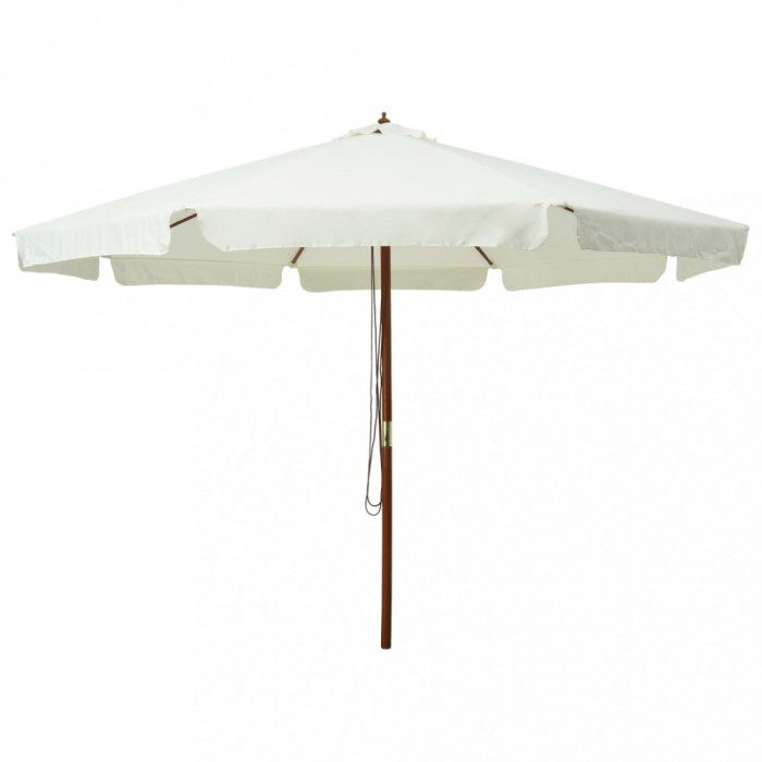 Umbrelă soare de exterior, st&acirc;lp din lemn, alb nisipiu, 330 cm