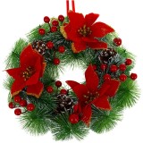 Coronita de Craciun decorativa 30 cm cu conuri si bobite rosii Ruhhy