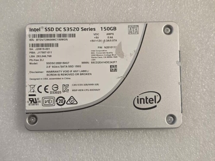 Solid State Drive SSD Intel S3520 Series 150gb SATA 2.5&quot; SSDSC2BB150G7