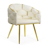 Scaun living crem BUC 251 din catifea cu cadru aurit și design &icirc;mpletit