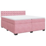 Cumpara ieftin Pat box spring cu saltea, roz, 200x200 cm, catifea