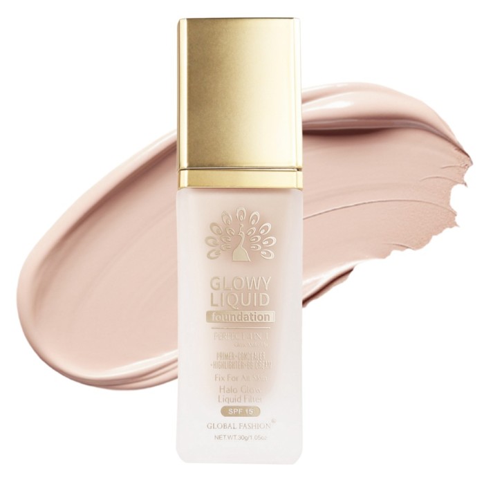 Fond de ten Global Fashion, Glowy Liquid Foundation 4&icirc;n1: Primer + Corector + Iluminator + BB cream, SPF 15, K031, Warm Beige