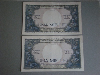 ROMANIA - 1000 lei 1941 aUNC-UNC - 2 Buc. Serii Consecutive foto