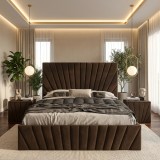 Pat Tapitat Leon Maro Catifea Premium Cu Noptiere Tapitate Model popular