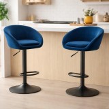 Cumpara ieftin Set 2 scaune de bucatarie/bar, Artool, East, rotativ, catifea bleumarin, picior metal negru, 53x46x81-103 cm