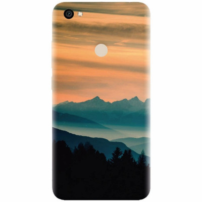 Husa silicon pentru Xiaomi Redmi Note 5A, Blue Mountains Orange Clouds Sunset Landscape foto