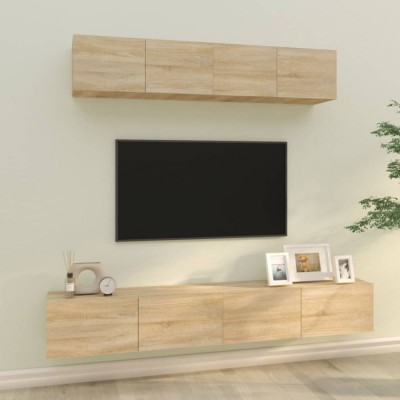 vidaXL Set dulap TV, 4 piese, stejar sonoma, lemn prelucrat foto