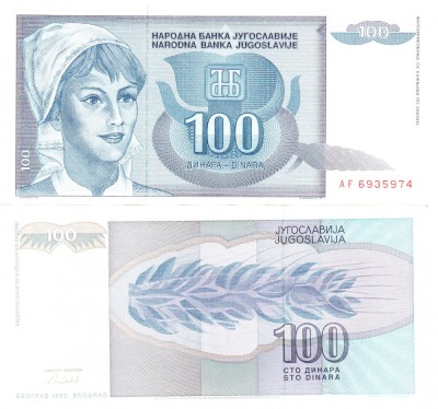 Yugoslavia 100 Dinara 1992 P-112 UNC foto