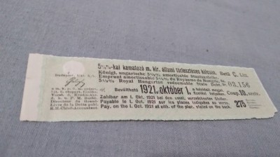 CUPOANE DE TREZORERIE CU REDUCERE 1921 UNGARIA foto