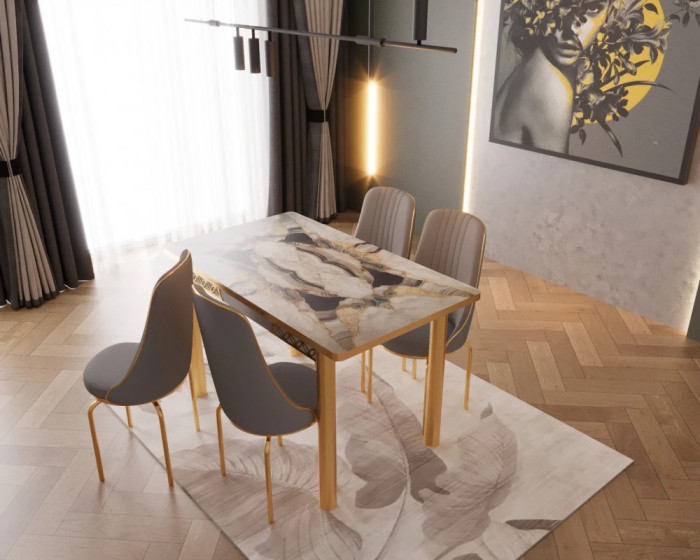 SET MASA EXTENSIBILA 4 SCAUNE LUX CULOARE GRI