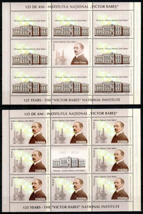 Romania 2012, LP 1947 d, Ziua Marcii, Victor Babes, minicoli, MNH! LP 111,30 lei