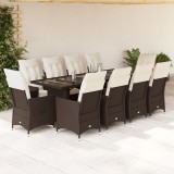 VidaXL Set bistro de grădină cu perne, 11 piese, maro, poliratan