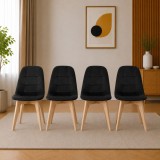 Cumpara ieftin Set 4 scaune bucatarie/living, Artool, Bora, catifea neagra, picioare lemn natur, 44.5x54x81.5 cm