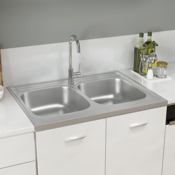 vidaXL Chiuvetă bucătărie cu 2 cuve, argintiu, 800x600x155 mm, oțel 147235