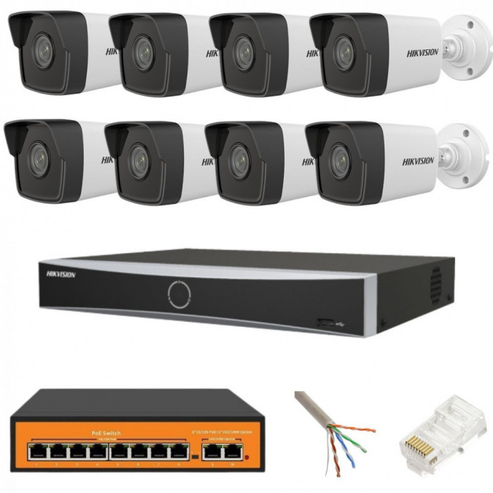 Sistem supraveghere Hikvision 8 camere IP 4MP NVR 4K 8 canale 12MP AcuSense accesorii SafetyGuard Surveillance