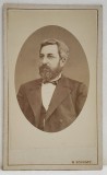 FOTOGRAF M. SCHWARZ , NICOLAE VOINOV (1834- 1899 ) , FOST MINISTRU , PORTRET CU PAPION , FOTOGRAFIE C.D.V. , SFARSITUL SEC. XIX