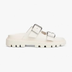 Tommy Jeans slapi de piele DOUBLE STRAP SANDAL femei, culoarea bej, cu platforma, EN0EN02753