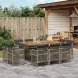 Set mobilier de grădină cu perne, 11 piese, gri, poliratan
