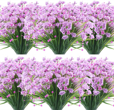 8 Buchete De Flori Artificiale Rezistente la UV, Roz Cu Frunze Verzi, 33 cm foto
