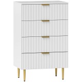HOMCOM Comodă cu 4 Sertare din Lemn MDF, Comodă Modernă cu M&acirc;nere și Picioare Aurii, 60x40x96 cm, Alb | Aosom Romania
