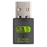 Adaptor USB 2 in 1 WI-FI 5 +Bluetooth, Frecventa WIFI 2.4-5 Ghz, Bluetooth 5.0, Plug and Play, Compatibil Windows, 600Mbps, Chipset Realtek, 802.11 a,