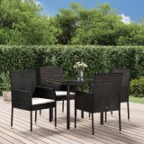 VidaXL Set mobilier de grădină cu perne, 5 piese, negru, poliratan