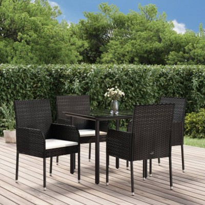 vidaXL Set mobilier de grădină cu perne, 5 piese, negru, poliratan foto