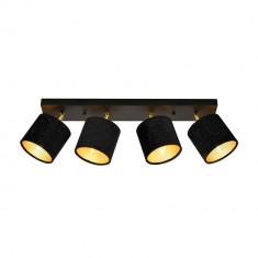 Lampa spot Wellington cu 4 abajururi, 58 x 12 x 20 cm, 4 x E14, 40W, metal/textil, negru/alama, pentru sufragerie, dormitor, bucatarie foto