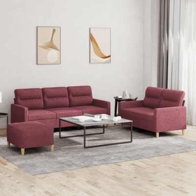 vidaXL Set canapea cu perne, 3 piese, roșu vin, material textil foto