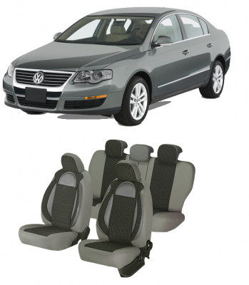 Set huse scaune compatibile VW Passat B6 (2005-2010)Piele+Textil (Compatibile cu sistem AIRBAG) foto