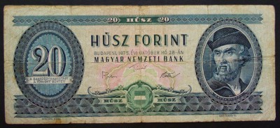 BANCNOTA 20 FORINTI / FORINT - UNGARIA / RP UNGARA, anul 1975 * cod 359 foto