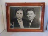 Tablou fotografie veche cuplu, rama lemn si sticla deasupra, 53 x 41cm, anii 30