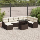 Set de sofa pentru gradina Gossi cu perne maro din ratan poliester, sofa pentru gradina Gossi cu doua locuri si perne maro din ratan poliester