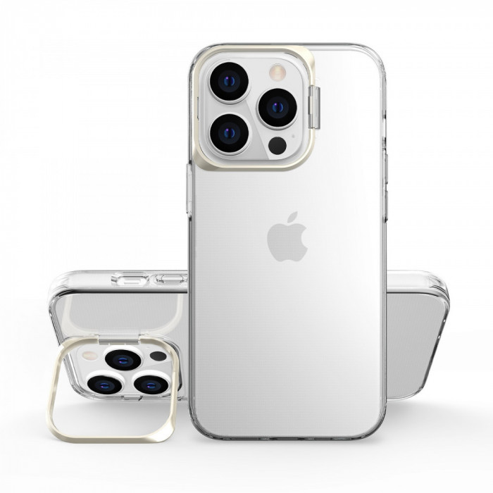 Husa de protectie pentru iphone 14 pro max, cu suport metalic pentru camera, bracket series, flippy, protectie antisoc, pc mat, silicon moale pe margi
