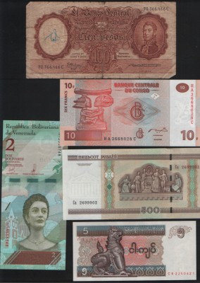 Set 5 bancnote de prin lume adunate (cele din imagini) #176 foto