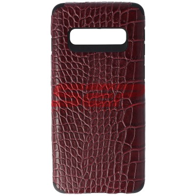 Toc TPU Leather Crocodile Samsung Galaxy S10 Burgundy foto