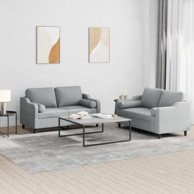 vidaXL Set de canapele cu perne, 2 piese, gri deschis, material textil foto
