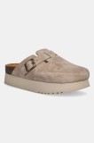 Scholl papuci din piele JUSTINE femei, culoarea bej, cu platforma, F315782361