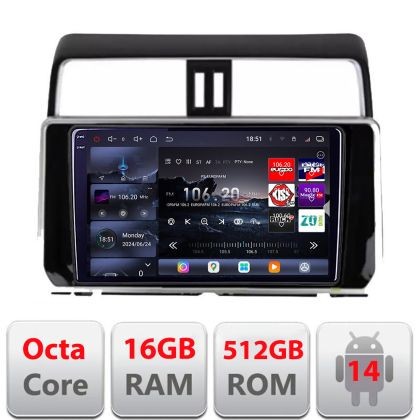 Navigatie Toyota Prado J150 2018- Edotec Kit-1065 8 core QLED 2K 16+512 360 Android Waze USB Navigatie Internet Youtube Radio CarStore Technology