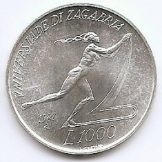 San Marino 1000 Lire 1987 (Zagreb Univ. Games) Argint 14.6 g/835, KM-214 UNC !!!