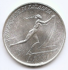 San Marino 1000 Lire 1987 (Zagreb Univ. Games) Argint 14.6 g/835, KM-214 UNC !!! foto