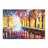 Tablou peisaj citadin pictat manual O seara magica,70x50cm ulei pe panza, Spectaculos