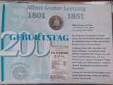 GERMANIA - FDC + MONEDA PROOF - 10 MARK 2001 J, 200 ANI NASTEREA LUI AG LORTZING