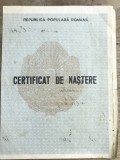 ACTE (4) Certificat de naștere RPR, evaluare: stare bună cu ușoară uzură pe margini, document vechi colecție