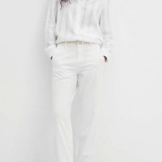 Medicine pantaloni femei, culoarea alb, medium waist