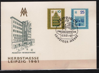 GERMANIA (DDR) 1961 - ANIVERSARI LEIPZIG. ARHITECTURA. CARTE POSTALA MAXIMA, Y9 foto