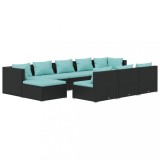 Cumpara ieftin Set mobilier de gradina cu perne, 10 piese, negru, poliratan