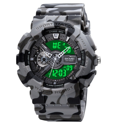 Ceas Army SKMEI 1688 Dual Time analog si digital, Inot, Cronograf , barbatesc - Camo Gri foto