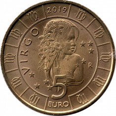 San Marino 5 Euro 2019 - (Zodia Virgo/Fecioara) 26.95 mm, SM1, KM-584 UNC !!!
